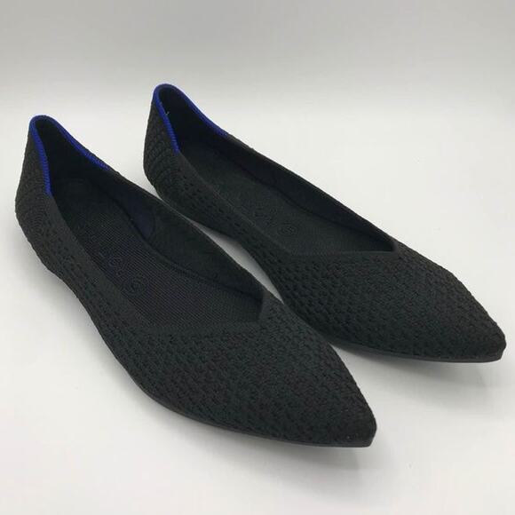 Rothys Textured Knit Slip On Pointed Toe Ballet Flats Black Women's Size W8 - Picture 1 of 7